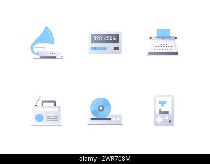 Outdated household items - flat design style icons set Stock Vector