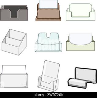 business card holder set cartoon vector illustration Stock Vector