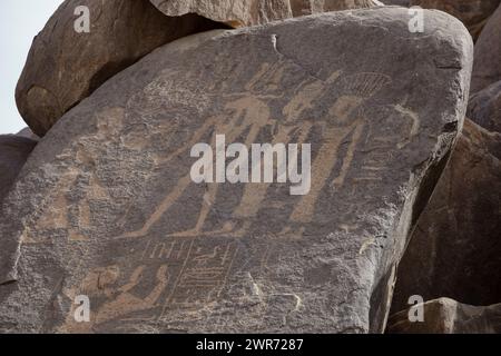 Rock inscriptions on Sehel Island, Aswan, Egypt, Stock Photo