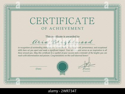 Certificate or diploma in vintage style. Frame borders design. Simple Vector illustration Stock Vector