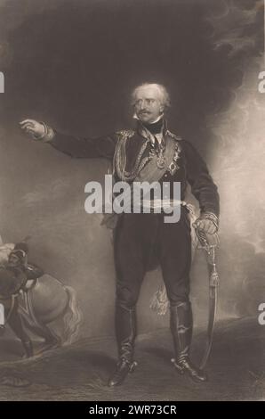 Portrait of Gebhard Leberecht von Blücher, Prince Blucher (title on object), print maker: Charles Edward Wagstaff, after painting by: Thomas Lawrence, publisher: Hodgson & Graves, London, 1839, paper, etching, height 409 mm × width 278 mm, print Stock Photo