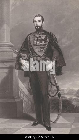 Portrait of Charles XV, King of Sweden and Norway, S.A.R. MONS.gr Le Prince Royal de Suede et de Norwège (title on object), print maker: Jean Baptiste Alfred Cornilliet, after painting by: Nicaise De Keyser, printer: Chardon jeune & fils, France, (possibly), 1845 - 1895, paper, etching, height 650 mm × width 446 mm, print Stock Photo