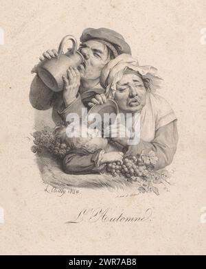 Autumn, L'Automne (title on object), Faces with a grimace (series title), Recueil de grimaces (series title), print maker: Louis-Léopold Boilly, printer: François Séraphin Delpech, Paris, 1824, paper, height 375 mm × width 277 mm, print Stock Photo