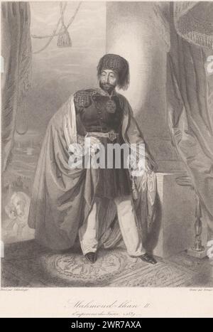 Portrait of Mahmud, Sultan of the Ottoman Empire, Mahmoud-Khan II (title on object), print maker: Emile Giroux, after painting by: Henri Guillaume Schlesinger, after drawing by: Léopold Massard, 1838 - 1841, paper, etching, engraving, height 304 mm × width 217 mm, print Stock Photo
