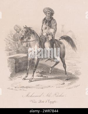 Equestrian portrait of Mohamed Ali of Egypt, Mohamed Ali, Pacha, Vice Roi d'Egypte (title on object), print maker: Karl Loeillot-Hartwig, after print by: Horace Vernet, printer: François Séraphin Delpech, Paris, 1819 - 1851, paper, height 382 mm × width 279 mm, print Stock Photo