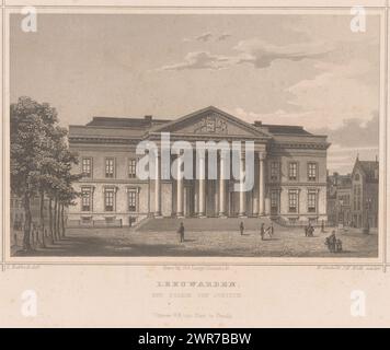 View of the Palace of Justice in Leeuwarden, Leeuwarden, the Palace of Justice (title on object), print maker: K. Gunkel, print maker: Joseph Maximilian Kolb, printer: Gustav Georg Lange, 1858, paper, steel engraving, height 255 mm × width 326 mm, print Stock Photo