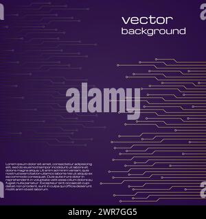 Abstract technological purple background with elements of the microchip. Circuit board background texture. Vector illustration. Stock Vector