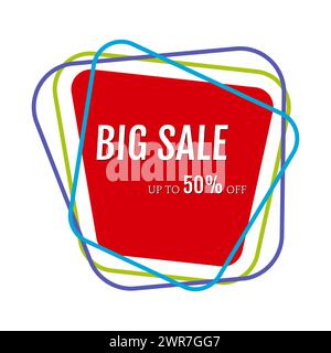Big sale sticker with abstract colorful chaotic lines around. Vector illustration Stock Vector