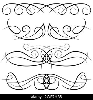 Set of vintage decorative curls, swirls, monograms and calligraphic borders. Line drawing design elements in black color on white background. Vector i Stock Vector