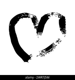 Hand drawn brush hearts. Grunge black doodle heart on white background ...