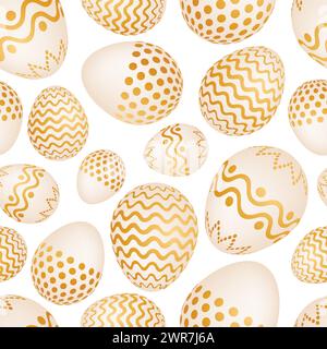 Seamless pattern with golden Easter eggs. Vector illustration Stock Vector