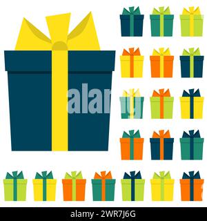 Collection of twenty multi colored gift boxes. Vector illustration Stock Vector