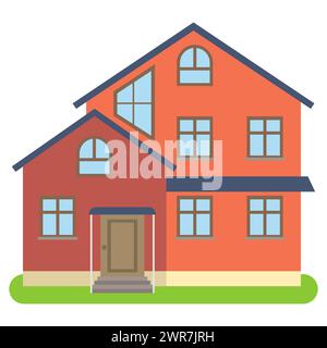 Private house with red walls on a white background. Vector illustration. Stock Vector