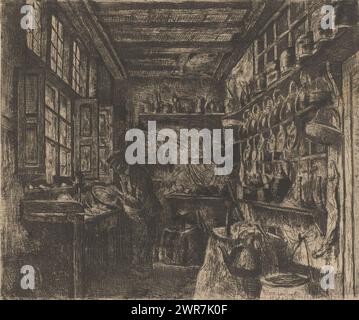 Coppersmith at work in his workshop, print maker: Henri de Braekeleer, Antwerp, 1861, paper, etching, letterpress printing, height 213 mm × width 255 mm, print Stock Photo