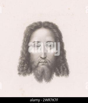 Christ's head, Salvator Mundi, print maker: Erin Corr, after design by: Leonardo da Vinci, 1815 - 1862, paper, steel engraving, height 515 mm × width 406 mm, print Stock Photo