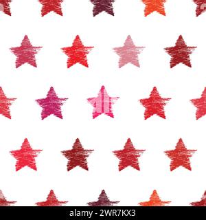 Seamless Pattern with hand drawn red Stars. Abstract grunge texture. Vector illustration Stock Vector