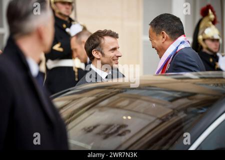 © Thomas Padilla/MAXPPP - 11/03/2024 ; Paris, FRANCE ; LE PRESIDENT DE LA REPUBLIQUE, EMMANUEL MACRON RECOIT LE PREMIER MINISTRE DU ROYAUME DE THAILANDE, SRETTHA THAVISIN AU PALAIS DE L' ELYSEE. French President, Emmanuel Macron receives Thailand's Prime Minister Srettha Thavisin at the Elysee Palace in Paris, on March 11, 2024. Credit: MAXPPP/Alamy Live News Stock Photo