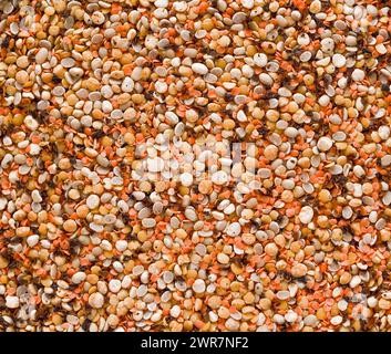 Various dried legumes background. Lentils bean pea chickpea top view Stock Photo