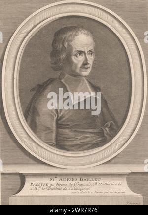 Portrait of Adrien Baillet, Mre. Adrien Baillet, prestre du diocese de Beauvais (...) (title on object), print maker: Jean Audran, France, 1677 - 1756, paper, engraving, height 280 mm × width 203 mm, print Stock Photo