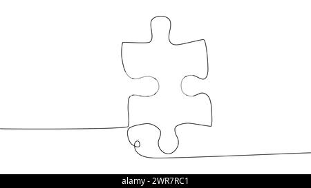 One line connecting puzzle pieces in one continuous line. Puzzle element Stock Vector