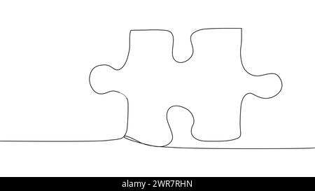One line connecting puzzle pieces in one continuous line. Puzzle element Stock Vector