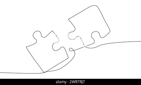 One line connecting puzzle pieces in one continuous line. Puzzle element Stock Vector