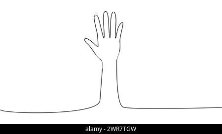 continuous single line drawing of a group of hands raised up. The concept of voting, elections, business team work Stock Vector