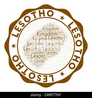 Lesotho logo. Astonishing country badge with word cloud in the shape of Lesotho. Round emblem with country name. Neat vector illustration. Stock Vector