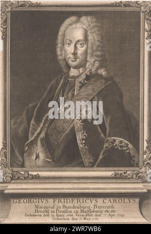 Portrait of Georg Friedrich Carl von Brandenburg-Bayreuth, print maker: Johann Wilhelm Windter, Germany, 1745, paper, engraving, etching, height 295 mm × width 200 mm, print Stock Photo