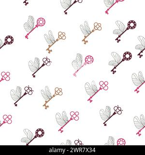 Seamless pattern with magic keys with wings. Stock Vector