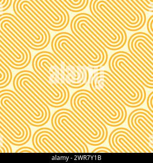 Ramen pattern, yellow noodle pasta seamless ornament. Vector tile background, featuring delectably intertwined macaroni or spaghetti strands, forming an appetizing and visually pleasing textured waves Stock Vector