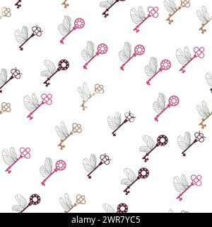 Seamless pattern with magic keys with wings. Stock Vector