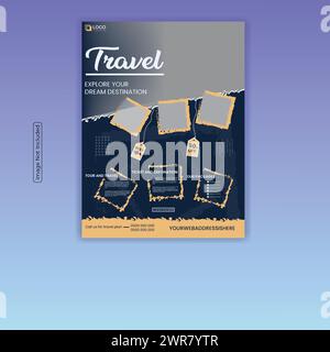 travel flyer poster and leaflet design template layout. travel agency tour tourism poster flyer design template layout. Stock Vector