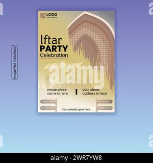 iftar party invitations greeting card flyer or poster design template layout with food background. ramzan calibration food of iftar party meal. Stock Vector