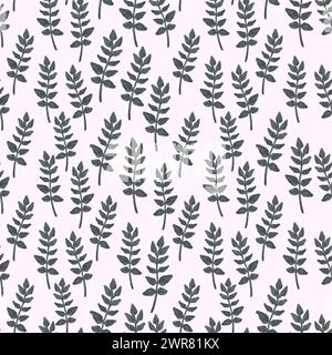 Leaves seamless pattern for textile, fabric, wallpaper, scrapbook, cover. Vector floral hand drawn background in pastel grey color. Stock Vector