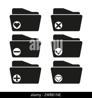 Heart, cross, minus, check folders. File status indicators. Organization concept. Vector illustration. EPS 10. Stock Vector