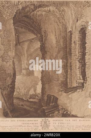 View of the subterranean vault of Vredenburg Castle in Utrecht, Entrance to the Subterranean Vaults of Vredenburg Castle in Utrecht (title on object), print maker: Friedrich Christoph Dietrich, after drawing by: Cornelis van Hardenbergh, Johannes Weppelman, Netherlands, 1817, paper, etching, height 396 mm × width 298 mm, print Stock Photo