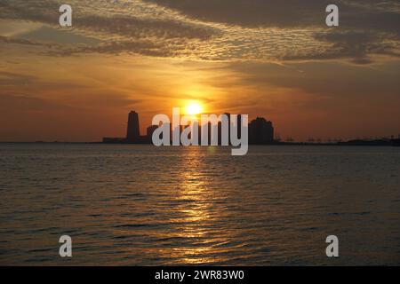 Sunset at Raffles Marina in Singapore Stock Photo
