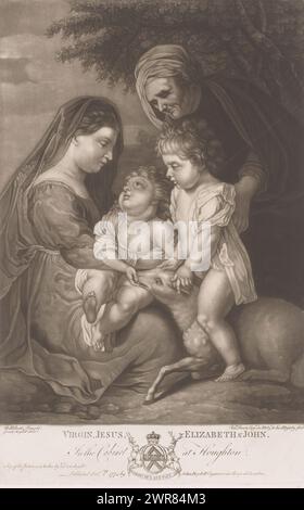 Holy Family with John the Baptist and Elisabet, Virgin, Jesus, Elizabeth & John (title on object), print maker: Valentine Green, after design by: Willibert, after drawing by: Josiah Boydell, London, 1774, paper, etching, height 315 mm × width 201 mm, print Stock Photo