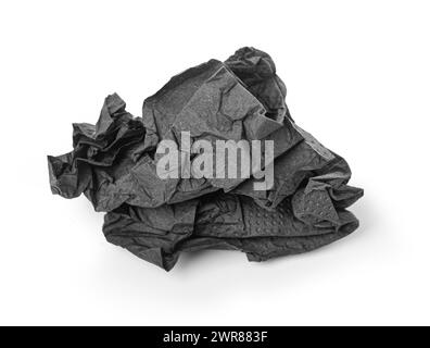 Crumpled black paper napkin - unused, isolated on white Stock Photo
