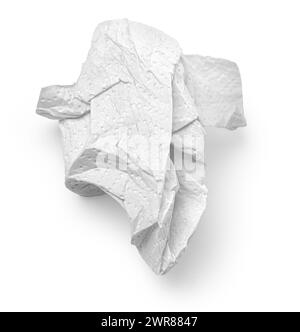 Crumpled white paper napkin - unused, isolated on white Stock Photo