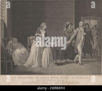 Louis XVI is separated from his family, La séparation de Louis seize, d'avec sa famille; dans la tour du temple (title on object), print maker: Jean Baptiste Vérité, after drawing by: Pierre Bouillon, 1794, paper, engraving, height 476 mm × width 566 mm, print Stock Photo