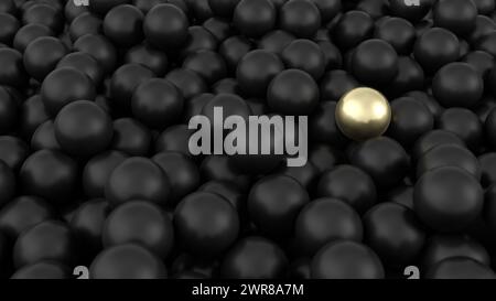 Black spheres. Golden sphere. 3d illustration. Stock Photo