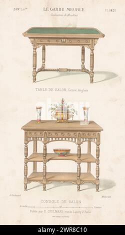 Two coffee tables, Table de salon Genre Anglais / Console de salon (title on object), Le garde-meuble / Collection de Meubles (series title on object), Two coffee tables. Print from 239th Livraison., print maker: Midart, printer: Becquet, publisher: Désiré Guilmard, Paris, 1839 - 1885, paper, height 359 mm × width 278 mm, print Stock Photo