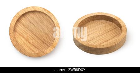 Empty wooden plate isolated on white background Stock Photo
