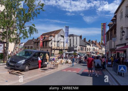 Europe, France, Centre-Val de Loire Region, Aubigny-sur-Nère, Traditional Street Market in the Historic Town Centre Stock Photo