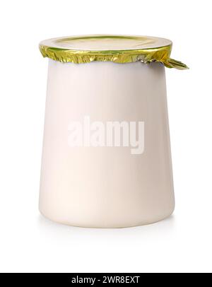 Front view of blank dairy plastic cup isolated on white Stock Photo