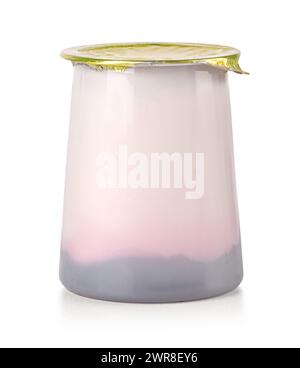 Front view of blank dairy plastic cup isolated on white Stock Photo