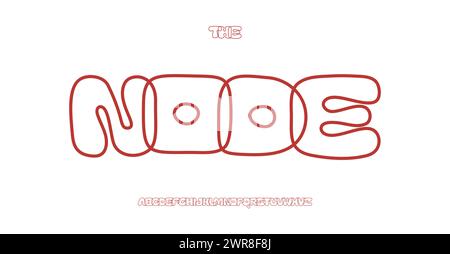 Contour fat font, doodle line style alphabet, linear balloon letters, cord frame cartoon typeface, outline kid fun font, red thread typeset design for Stock Vector
