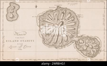 Map of the island of Tahiti in French Polynesia, Map of the island of Otahiti by Luit. J. Cook 1769 (title on object), Numbered top right: 2., print maker: Ignaz Sebastian Klauber, publisher: Abraham Honkoop (II), publisher: Johannes Allart, publisher: Leiden, publisher: Amsterdam, publisher: The Hague, 1794, paper, etching, height 251 mm × width 421 mm, print Stock Photo